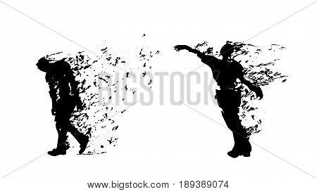 illustration of two black color silhouettes with flying parts isolated on white background