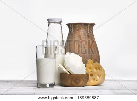 aProtein products cheese cream milk eggs On a white background