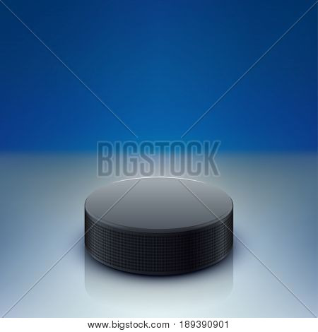 illustration of hockey puck lying on dark rink with reflection