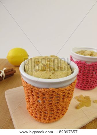 Mug cake from microwave with succade an cinnamon