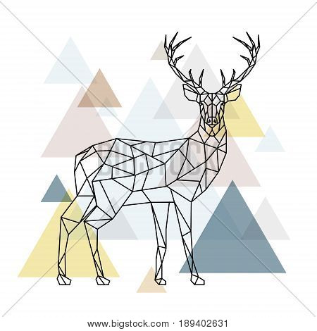 Abstract polygonal deer. Geometric hipster illustration. Reindeer with side view. Scandinavian style. Vector illustration.