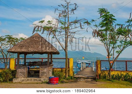 Small Gazebo At The Pier Of Taal Lake, Tagaytay Philippines.