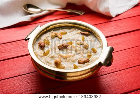 Most famous Indian sweet pudding Kheer or semiya khir in a bowl.Selective focus