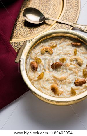 Most famous Indian sweet pudding Kheer or semiya khir in a bowl.Selective focus