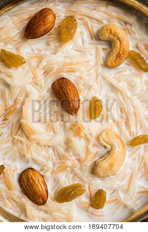 Most famous Indian sweet pudding Kheer or semiya khir in a bowl.Selective focus
