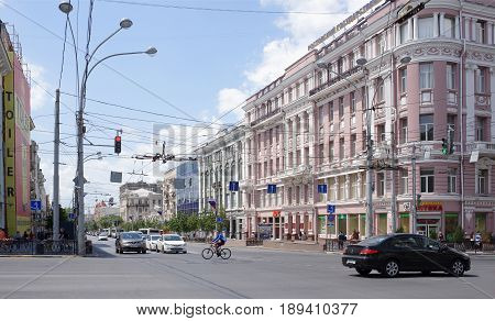 Rostov-on-Don Russia - May 272017:On Bolshaya Sadovaya Street moving cars and pedestrians go