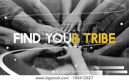 Group of people holding hand assemble togetherness