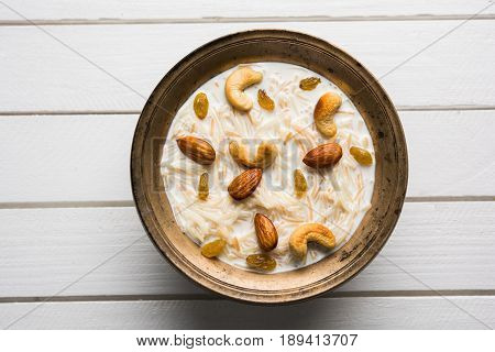 Most famous Indian sweet pudding Kheer or semiya khir in a bowl.Selective focus