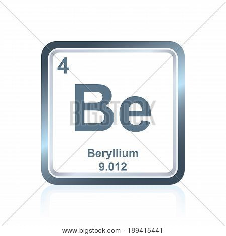 Symbol of chemical element beryllium as seen on the Periodic Table of the Elements, including atomic number and atomic weight.