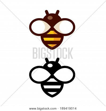 Cartoon bee logo design in color and black and white. Simple and cute outline icon.