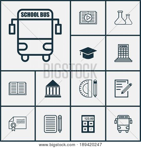 Education Icons Set. Collection Of Education Center, Graduation, Chemical And Other Elements. Also Includes Symbols Such As Essay, Notebook, Cap.
