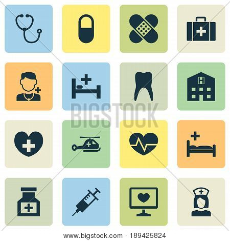 Antibiotic Icons Set. Collection Of Drug, Polyclinic, Tent And Other Elements. Also Includes Symbols Such As Injection, Tent, Doctor.