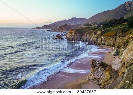 The beautiful cliffs of Big Sur at the Pacific coast after sunset - CALIFORNIA