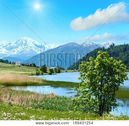 Summer Sunshiny Mountain Landscape With Lake (italy)