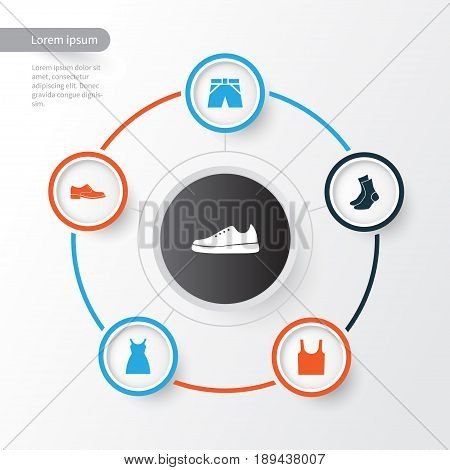 Clothes Icons Set. Collection Of Trunks Cloth, Half-Hose, Singlet And Other Elements. Also Includes Symbols Such As Shoes, Footwear, Sarafan.