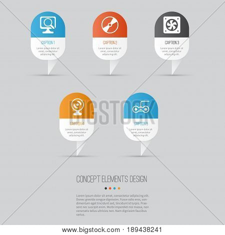 Hardware Icons Set. Collection Of Laptop, Computer Ventilation, Joystick And Other Elements. Also Includes Symbols Such As Console, Webcam, Gaming.