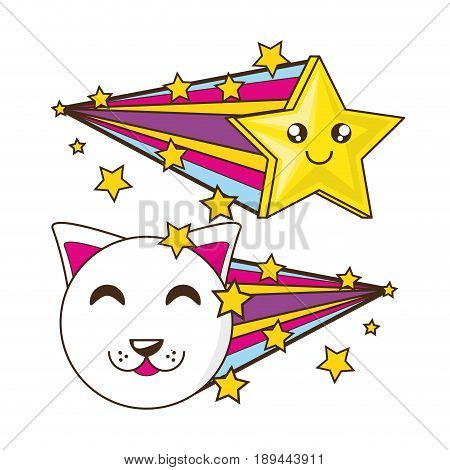 adorable little cat with smile star vector illustration