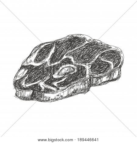 t-bone steak beef fillet fresh grilled engraved vector illustration