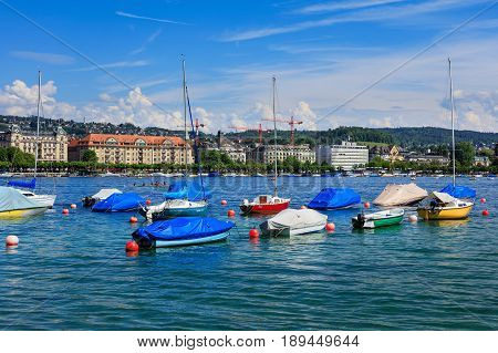 Zurich, Switzerland - 26 May, 2016: Lake Zurich, view from the city of Zurich. Lake Zurich is a lake in Switzerland, extending southeast of the city of Zurich.