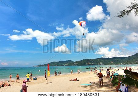 Phuket Thailand , November22 ,2014   Many Tourists At  Patong Beach That Is The Most Famous Place