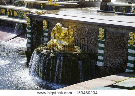 St Petersburg, Russia - August 2, 2015: Grand Cascade At Pertergof Palace.