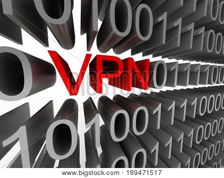 VPN in the form of binary code isolated on white background. High quality 3d render.