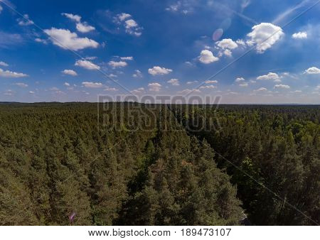 Aerial photo of forest landscape called Tennenloher Forst near the village Tennenlohe Germany
