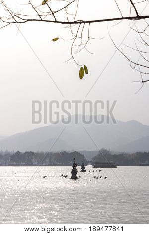 Hangzhou West Lake, China. Three Pools Mirroring the Moon, is located in the south central portion of Hangzhou's West Lake.