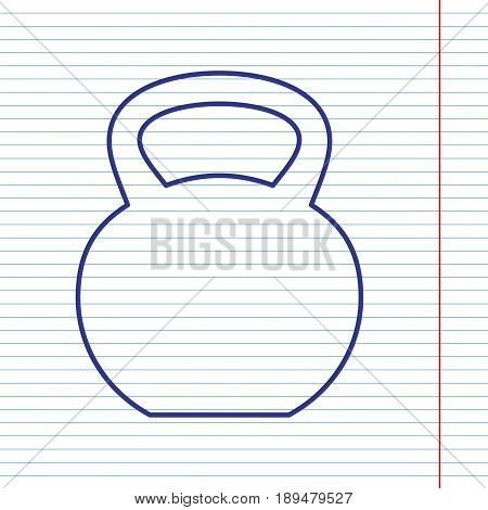 Fitness Dumbbell sign. Vector. Navy line icon on notebook paper as background with red line for field.