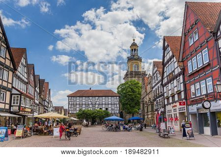 RINTELN, GERMANY - MAY 22, 2017: Central market square in historical city Rinteln, Germany