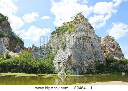 Khao Ngoo Rock Park famous scenic point in Ratchaburi Thailand.