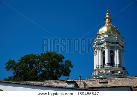 Early morning. The Great Bell Tower of Lavra in the Kiev Pechersk Lavra of the Orthodox Church