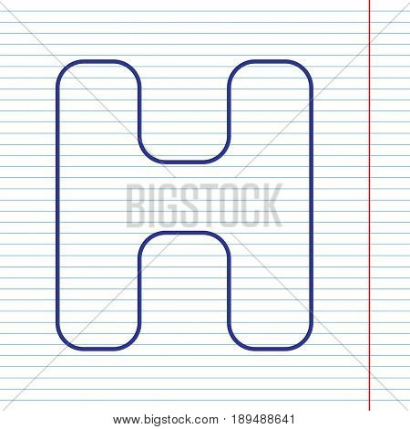 Letter H sign design template element. Vector. Navy line icon on notebook paper as background with red line for field.