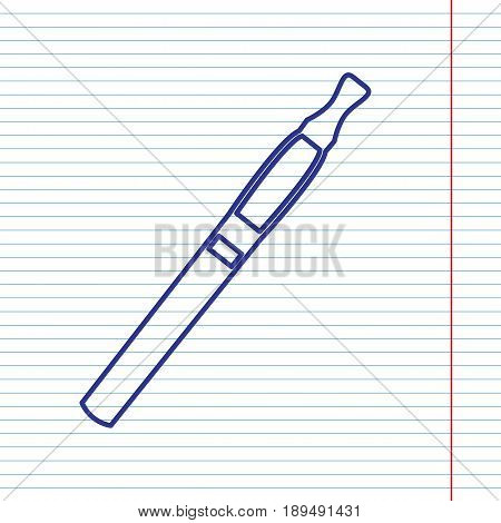 E-cigarette sign. Vector. Navy line icon on notebook paper as background with red line for field.