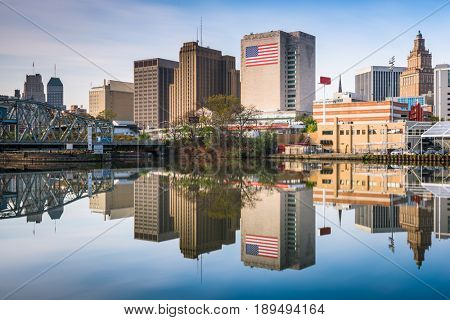 Newark, New Jersey, USA skyline on the Passaic River.