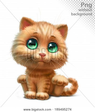 Red kitten sitting, full-length, png without background
