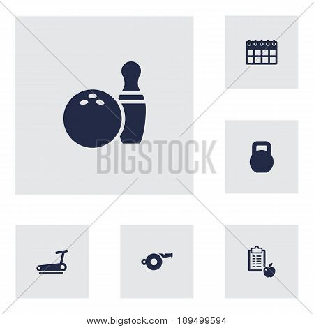 Set Of 6 Fitness Icons Set.Collection Of Weights, Treadmill, Kegling And Other Elements.