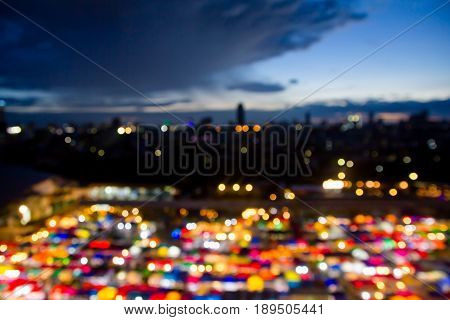 landscape blur focus night market at ratchada bangkok thailand