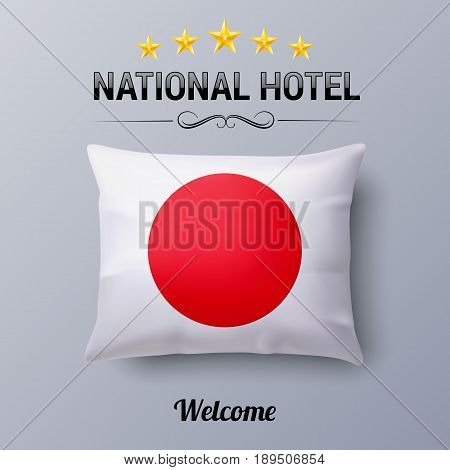 Realistic Pillow and Flag of Japan as Symbol National Hotel. Flag Pillow Cover with Japanese flag