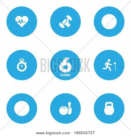 Set Of 6 Bodybuilding Icons Set.Collection Of Running, Timer, Kegling And Other Elements.