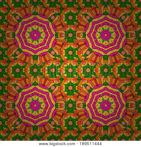 Graphics detailed with lots of objects colorfil background. Endless Vector illustration. Cartoon trace doodles New Year season seamless pattern.
