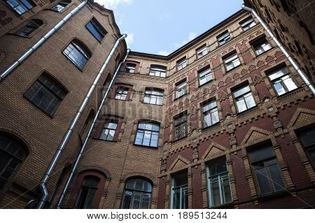 Yard-well kind of bottom-up, typical architecture of old Saint Petersburg, Russia