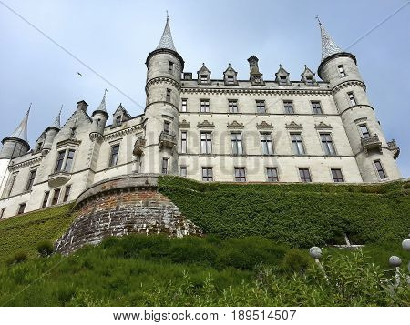 Looking up at Dunrobin Castle in Scotland.