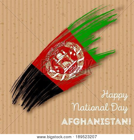 Afghanistan Independence Day Patriotic Design. Expressive Brush Stroke In National Flag Colors On Kr