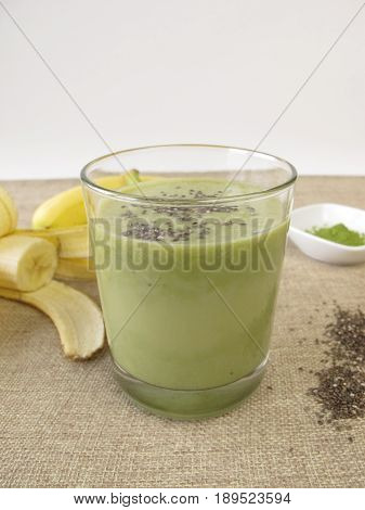Matcha shake with banana and chia seeds