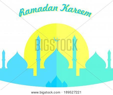 ramadan kareem with green mosque and moon background