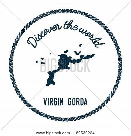 Virgin Gorda Map In Vintage Discover The World Insignia. Hipster Style Nautical Postage Stamp, With