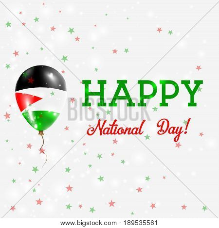 Palestine National Day Patriotic Poster. Flying Rubber Balloon In Colors Of The Palestinian Flag. Pa