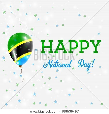 Tanzania National Day Patriotic Poster. Flying Rubber Balloon In Colors Of The Tanzanian Flag. Tanza