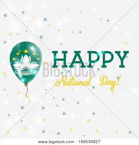 Macao National Day Patriotic Poster. Flying Rubber Balloon In Colors Of The Chinese Flag. Macao Nati
